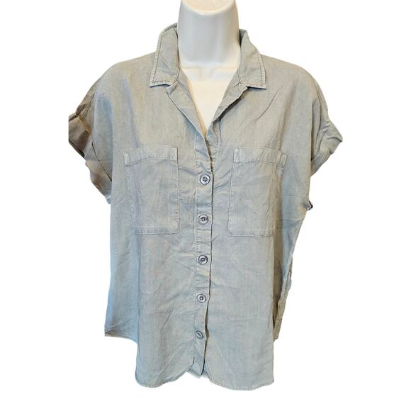 Bella Dahl sz XS olive green tencel button up shirt casual preppy minimalist - Picture 1 of 8